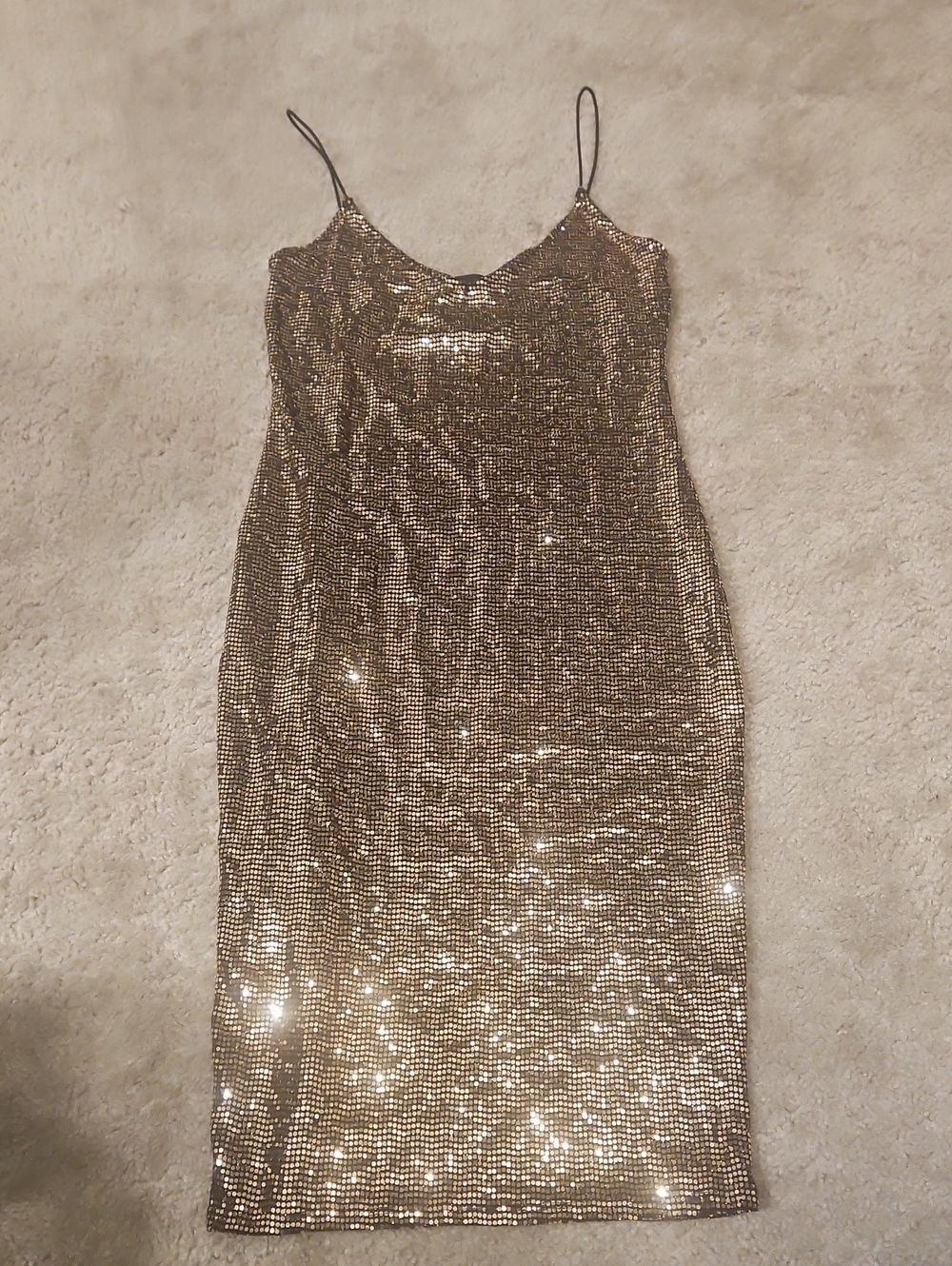 Gold Sequin Slip Mini Dress with Spaghetti Straps